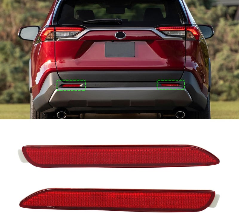 Abodvu Compatible with Toyota RAV4 Rear Bumper Reflector 2019-2024,Sienna Left Driver & Right Passenger Side Rear Bumper Red Marker Trim,Avalon Back Reflector Light W/O Bulb Replacement,2PCS - Image 1